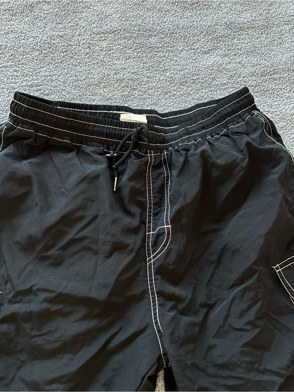 Men's Black Cargo Swim Trunks with Contrast Stitching